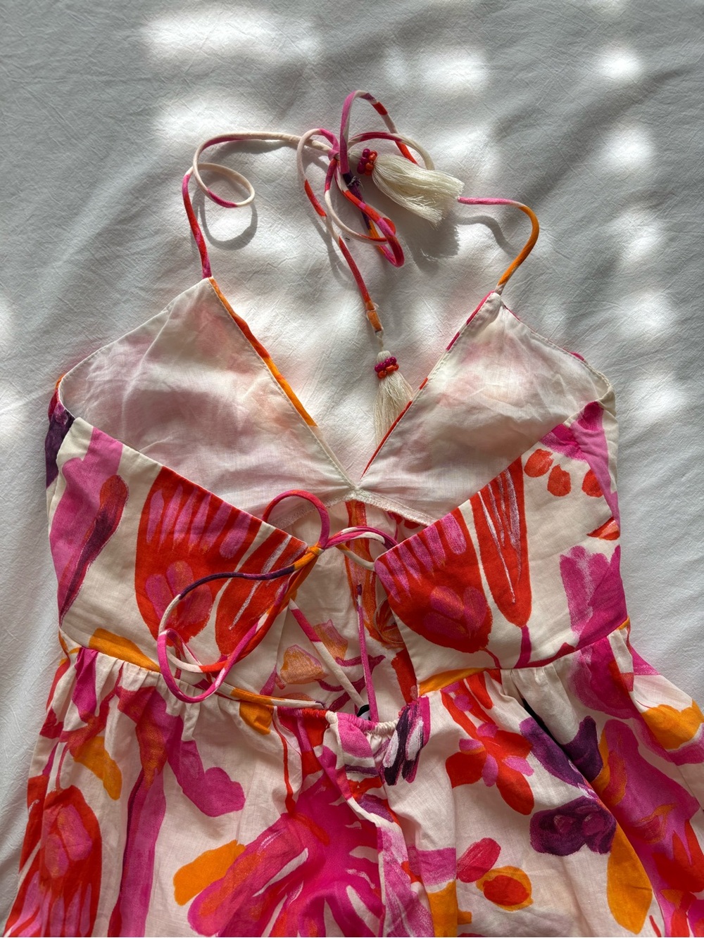 Vibrant Flower Zara Pink, Orange & Fuchsia Floral Maxi Dress with Tassel Straps - Picture 5 of 7